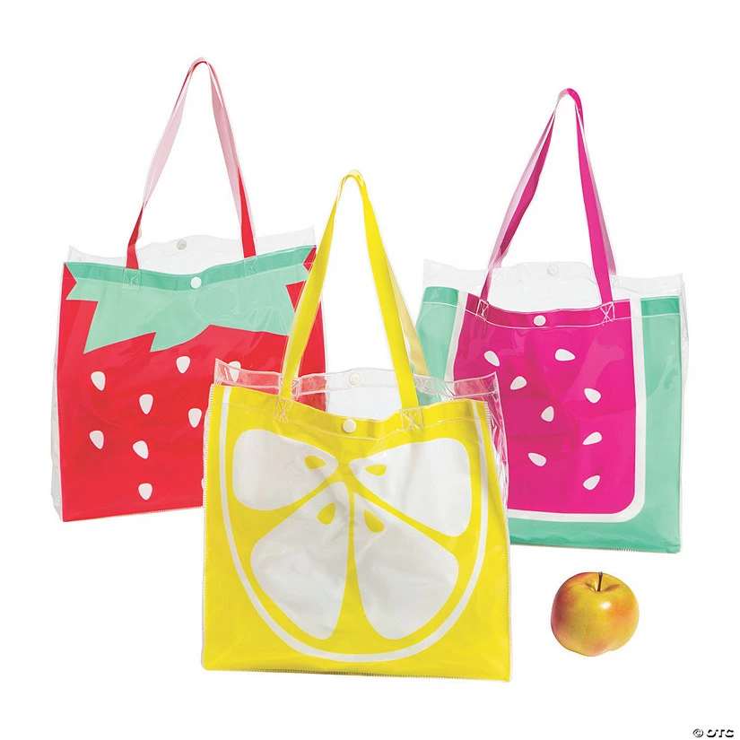 Outlet π 12" x 12" Medium Transparent Fruit Vinyl Tote Bags - 12 Pc. β