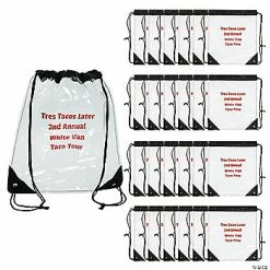 Discount ⌛ 14" x 16" Large Personalized Transparent Drawstring Bags - 24 Pc. 🛒