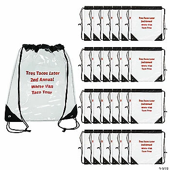 Discount β 14" x 16" Large Personalized Transparent Drawstring Bags - 24 Pc. π