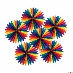 Buy 𧨠16" Rainbow Hanging Paper Fans - 6 Pc. π§¨