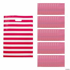 Hot Sale π 17" x 12" Red & White Striped Plastic Treat Bags - 50 Pc. β