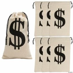 Promo 💯 6" x 10" Large Dollar Sign Canvas Drawstring Bags - 6 Pc. ⌛